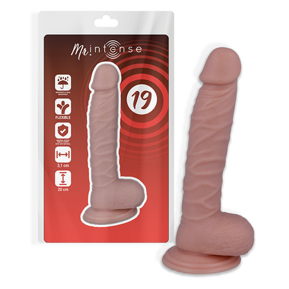 Penis realistico MR. INTENSE da 20 cm con diametro di 3,1 cm, dettaglio realistico e morbido, prodotto per uso personale.