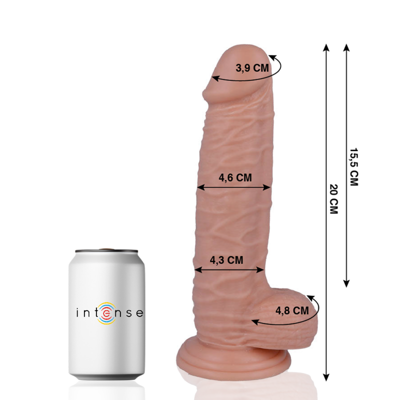 Penis realistico MR. INTENSE, lunghezza di 20 cm e diametro di 4,6 cm, modello con dettagli realistici per uso personale.