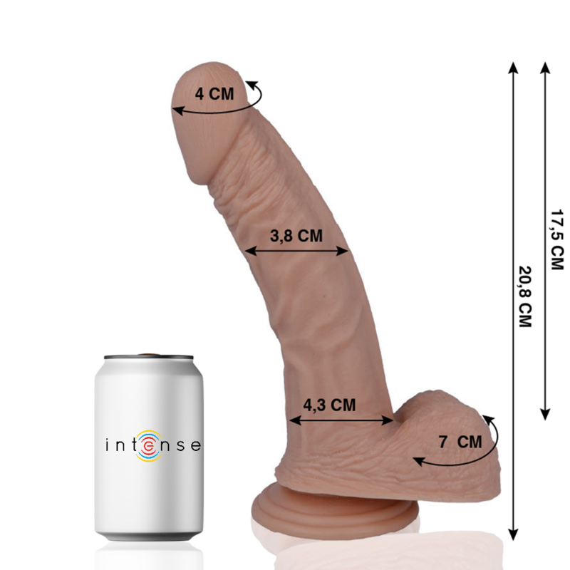 Penis realistico MR. INTENSE, lunghezza di 20,8 cm e diametro di 3,8 cm, con dettagli realistici e texture naturale.