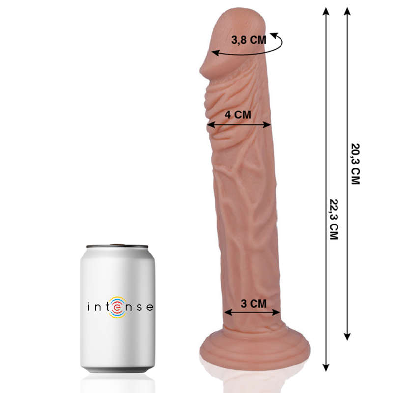Penis realistico MR INTENSE, modello 27, lunghezza 22,3 cm, con base o-4 cm, dettagli realistici e alta qualità.