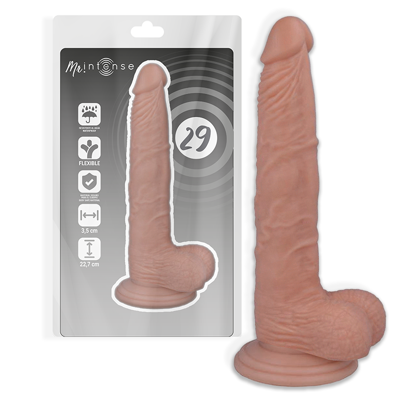 Penis realistico MR. INTENSE, 22,7 cm di lunghezza e 3,5 cm di diametro, dettagli realistici e morbidi in silicone.
