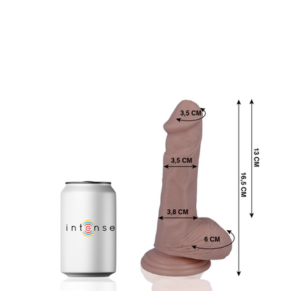 Penis realistico MR. INTENSE, lunghezza 16,5 cm e diametro 3,5 cm, con dettagli realistici e superficie morbida.