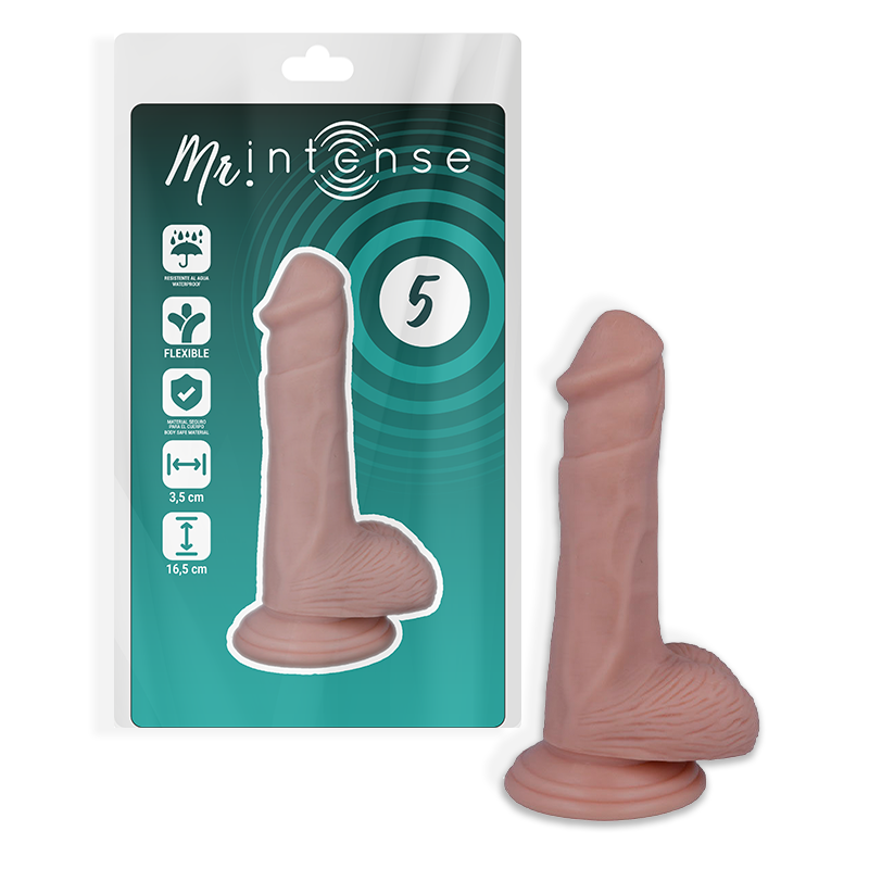 Penis realistico MR INTENSE, lunghezza 16,5 cm, diametro 3,5 cm, dettagli realistici e texture naturale.