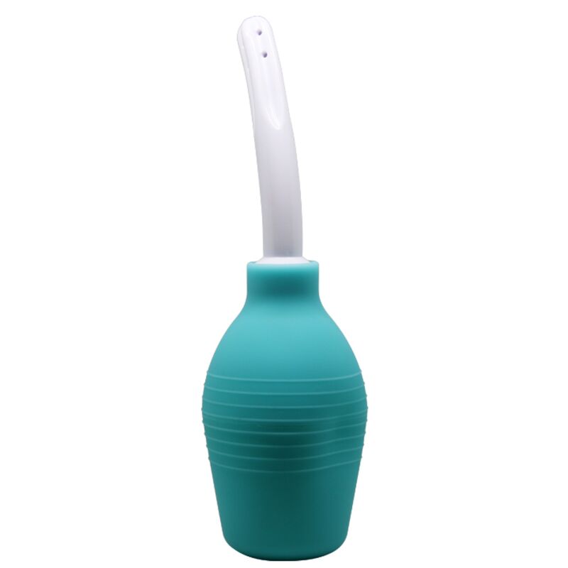 Doccia anale in gomma blu MR PLAY con forma pera, ideale per uso intimo e stimolazione, visibile in primo piano nell'immagine.