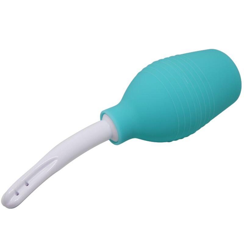 Pera per doccia anale MR PLAY in gomma blu, forma anatomica e morbida per uso intimo e comfort.