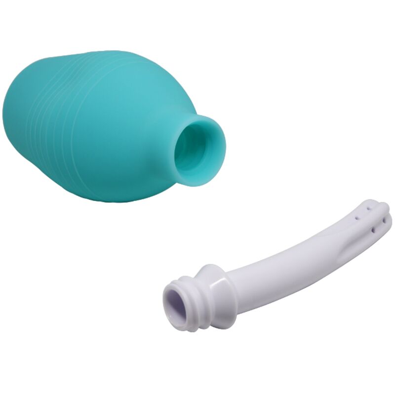 Doccia anale in gomma blu MR PLAY, forma pera, con superficie liscia e flessibile, ideale per pratiche di piacere.