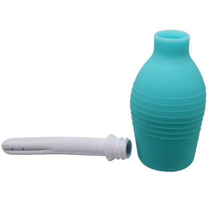 Doccia anale in gomma blu MR PLAY con forma a pera, morbida e flessibile, ideale per il piacere e il comfort.