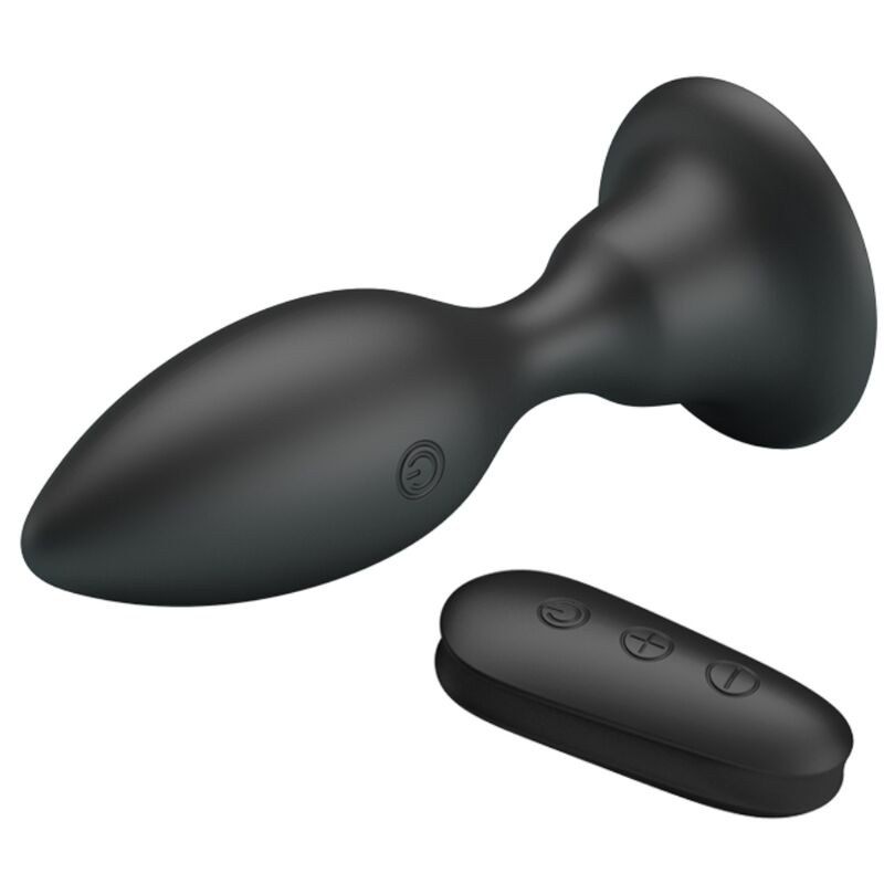 Plug anale MR PLAY nero con telecomando per vibrazioni, materiale morbido e design ergonomico.