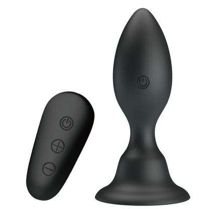 Plug anale MR PLAY nero con telecomando, dispositivo vibrante e regolabile, visibile con dettagli e design ergonomico.