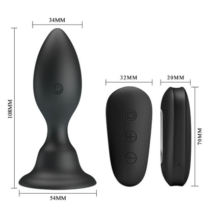 Plug anale MR PLAY nero con telecomando, dispositivo vibrante e regolabile per piacere e stimolazione.