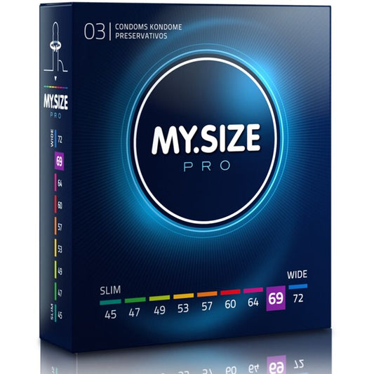 Preservativi MY SIZE PRO da 69 mm, confezione da 3 unità, profilati per una vestibilità sicura e confortevole