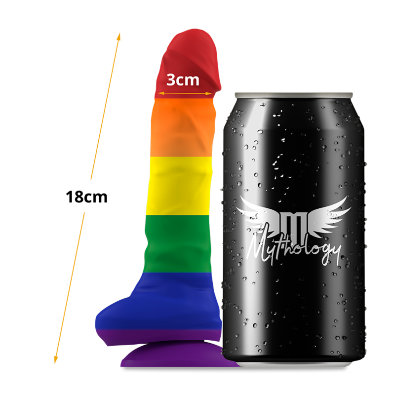 Dildo MYTHOLOGY COREY PRIDE di marca MYTHOLOGY FANTASY, dettaglio di forma e texture in silicone, colore vibrante.