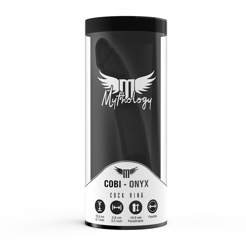 Dildo anal in silicone MYTHOLOGY Cobi Onyx con anello per cazzo e testicoli, lunghezza di 13 cm, dettagli realistici.
