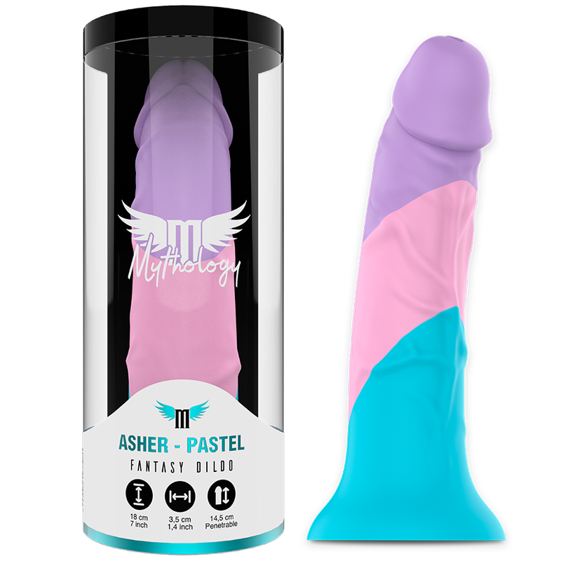 Dildo pastel di colore azzurro, Mythology - Dildo Pastello Asher, morbido e realistico, in silicone, di Mythology Fantasy Dildo.