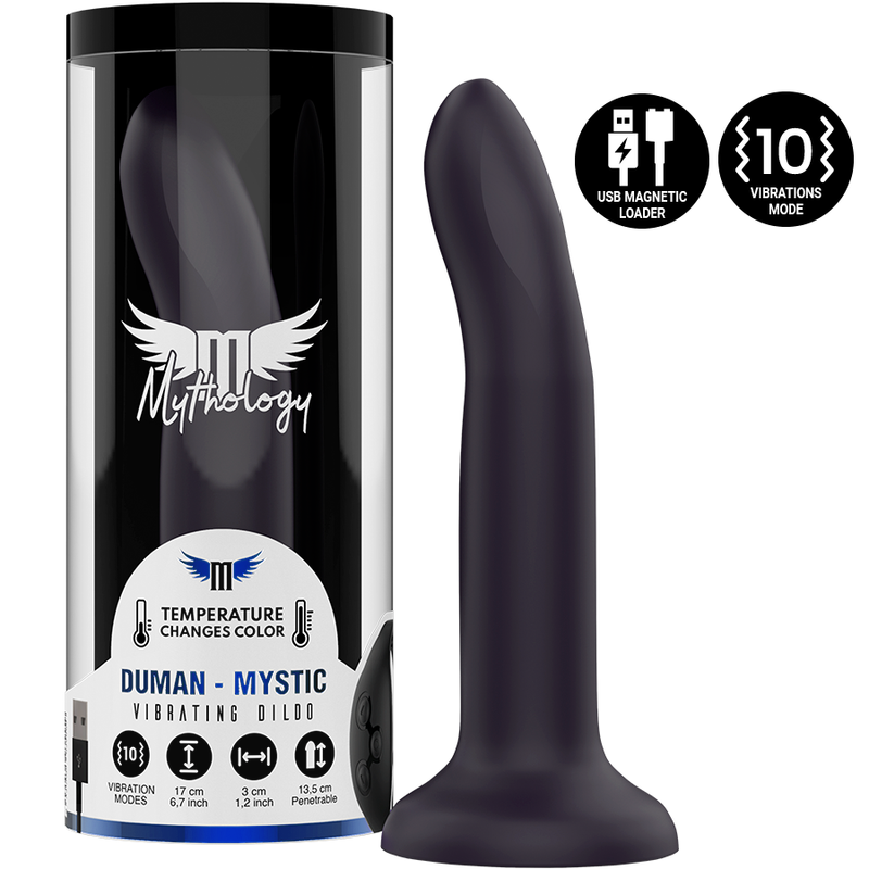 Dildo MYTHOLOGY DUMAN MYSTIC, vibratore compatibile con tecnologia wireless WatchMe, con design realistico e superficie liscia.