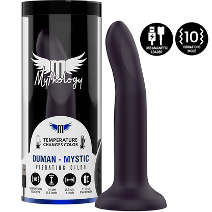Dildo Mythology Duman Mystic S con tecnologia wireless, vibratore compatibile WatchMe, design realistico e dettagliato.