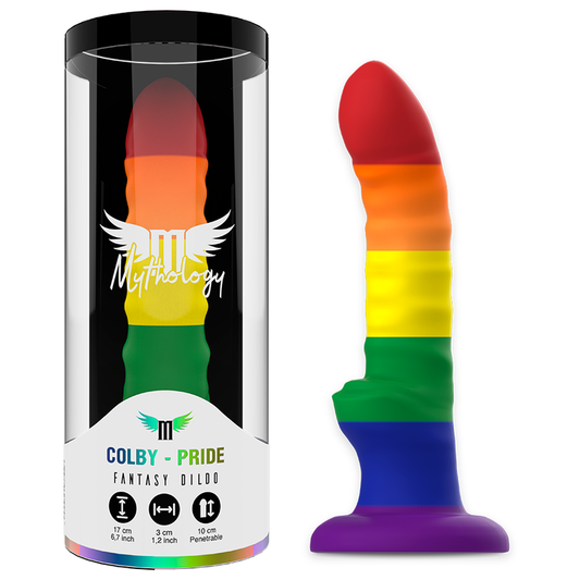 Dildo Mythology Colby Pride di Mythology Fantasy Dildo, realistica, in silicone, con dettagli anatomici, su sfondo neutro.