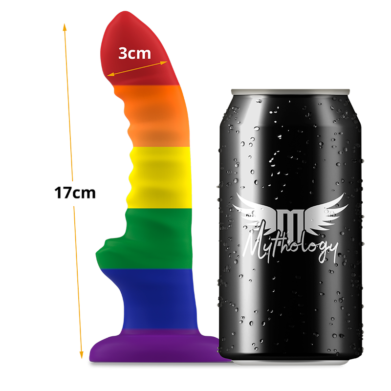 Dildo Mythology Colby Pride di Mythology Fantasy Dildo, dettaglio del design realistico e colorato in immagine.