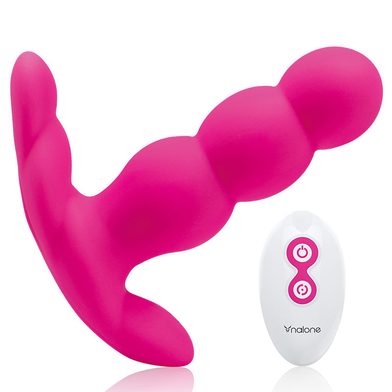 Vibratore anale Nalone Pearl con telecomando nero, design elegante e materiale morbido, ideale per piacere anale.