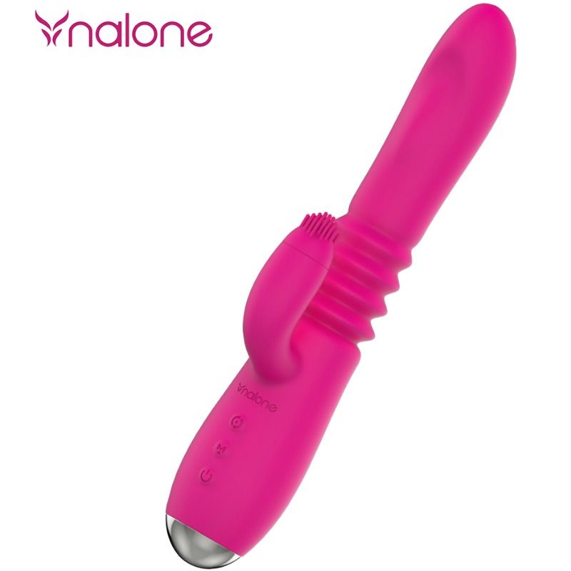 Vibratore Nalone Up & Down e Rabbit con rotazione, design elegante e dettagli realistici per piacere e stimolazione.