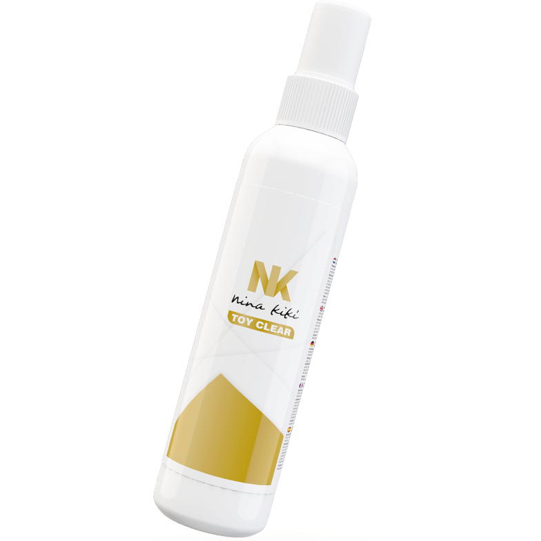 Spray detergente NINA KIKÍ per giochi, flacone da 150 ml con etichetta colorata e spray per pulizia sicura.