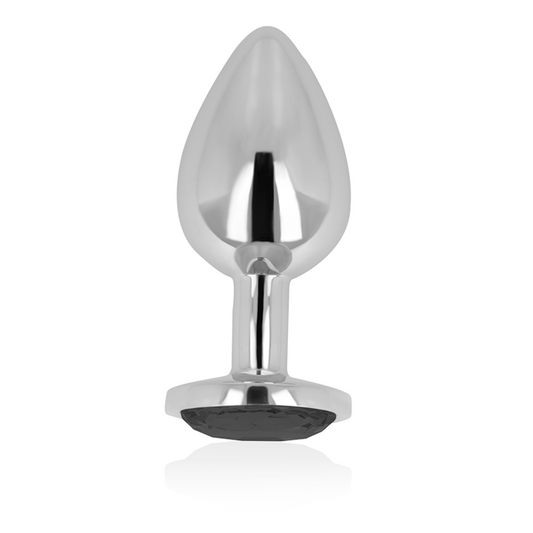 Plug anale nero con cristallo, lunghezza 8 cm, marchio OHMAMA ANAL, design elegante e dettagliata superficie liscia.