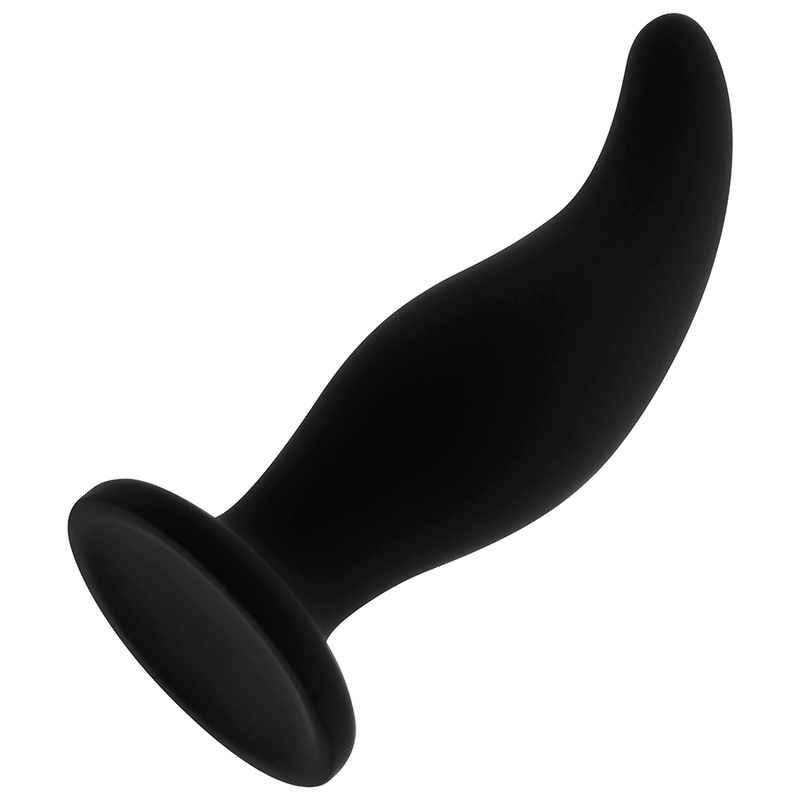 Plug anale curvo in silicone OHMAMA, lunghezza 12 cm, con punta a P, visibile in immagine.