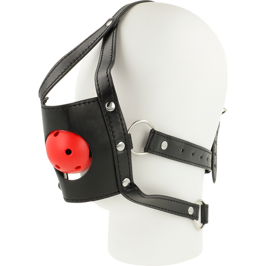 Imbracatura testa e bocca aperta OHMAMA FETISH, cinturino in pelle con fibbie e dettagli metallici, per giochi BDSM.