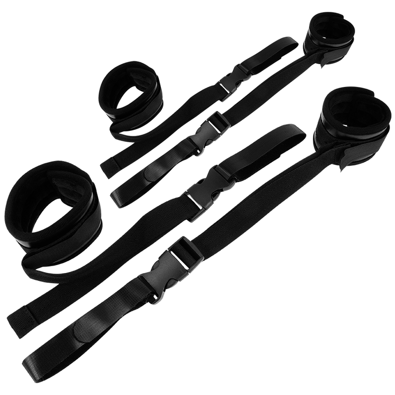 Manette di contenimento OHMAMA FETISH in nylon e velcro, mostra le cinghie regolabili e il design resistente per pratiche BDSM.