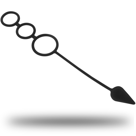 Anelli e tappo in silicone della linea OHMAMA FETISH, oggetti in silicone nero con dettagli lisci e robusti.