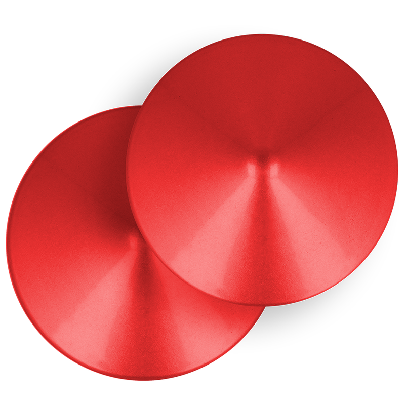 Coperture per capezzolo rosso a cerchio OHMAMA FETISH, dettaglio di accessori sexy con cerchio in metallo.