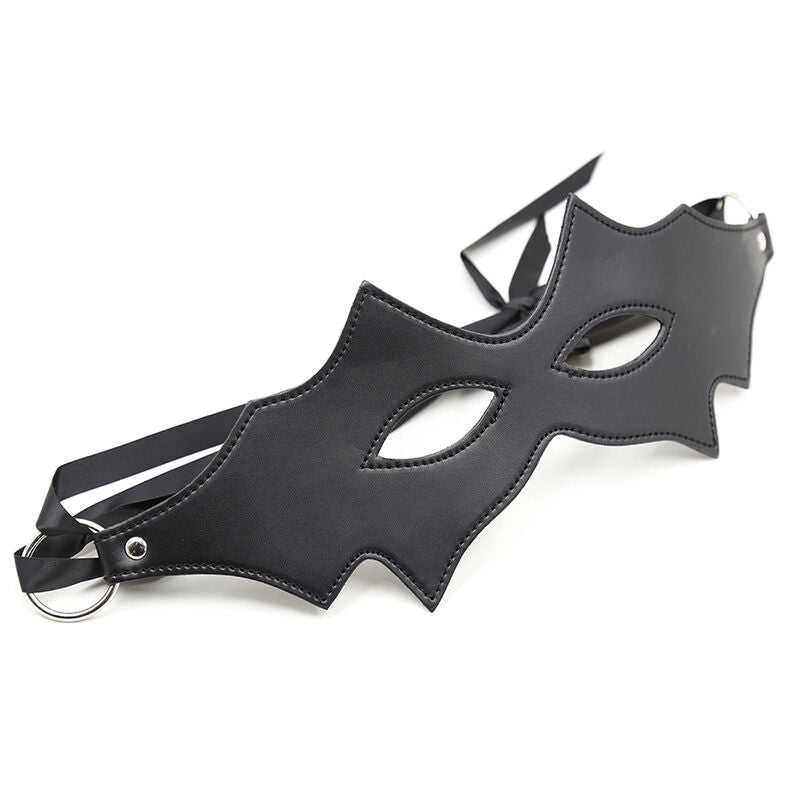 Maschera felina nera di OHMAMA FETISH, con dettagli in tessuto e design elegante, ideale per costumi fetish e cosplay.