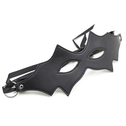 Maschera felina nera di OHMAMA FETISH, con dettagli in tessuto e design elegante, ideale per costumi fetish e cosplay.