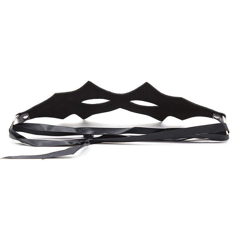 Maschera felina nera in lattice di OHMAMA FETISH, perfetta per costumi erotici e giochi di ruolo sensuali.