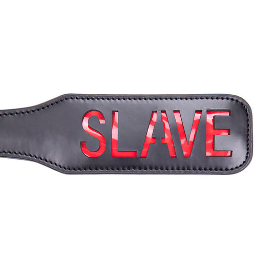 Paddle schiavo Ohmama Fetish in pelle nera con dettagli decorativi, design elegante e robusto, ideale per giochi di ruolo BDSM