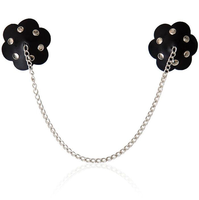 Protezione per capezzolo con petalo e catena, prodotto OHMAMA FETISH, realizzato in materiali delicati e decorativi.