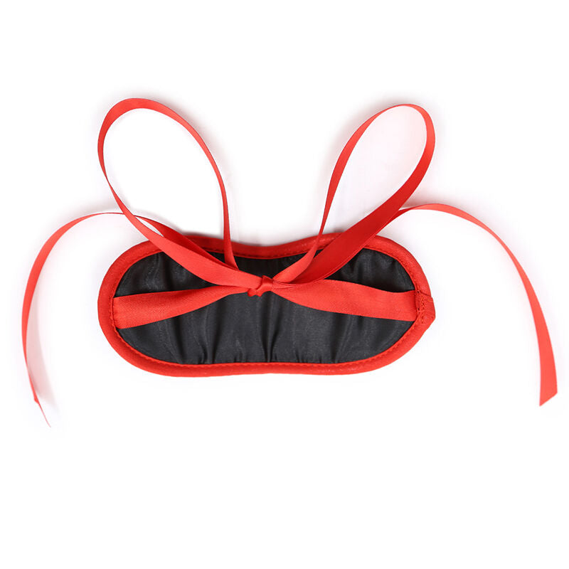 Maschera fetish nera OHMAMA Bordi Rossi, stile audace e ricercato, con dettagli distintivi e design elegante.