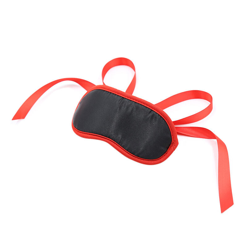 Maschera fetish nera OHMAMA Bordi Rossi, stile audace e provocante con dettagli rossi, ideale per cosplay e cosplay alternativi.