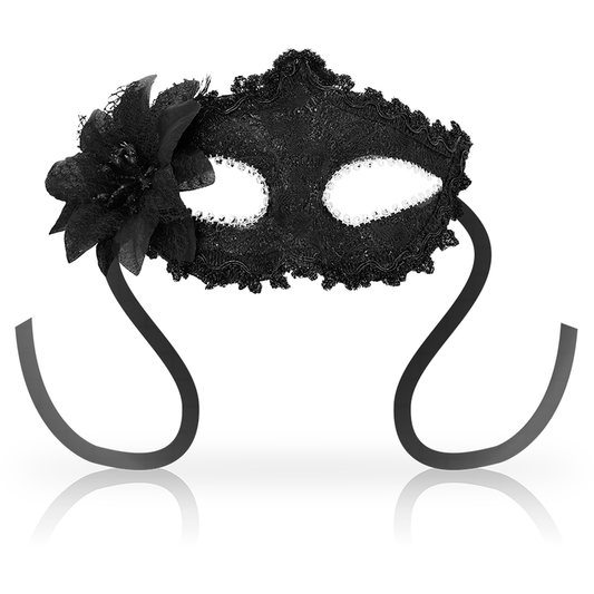 Maschera antizaz stile veneziano OHMAMA MASKS con fiore laterale, design nero, dettagli eleganti e tradizionali italiano.