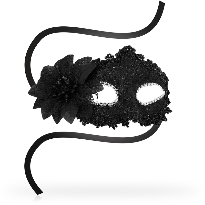 Maschera antizaz stile veneziano OHMAMA MASKS con fiore laterale nera, maschera decorativa elegante e originale