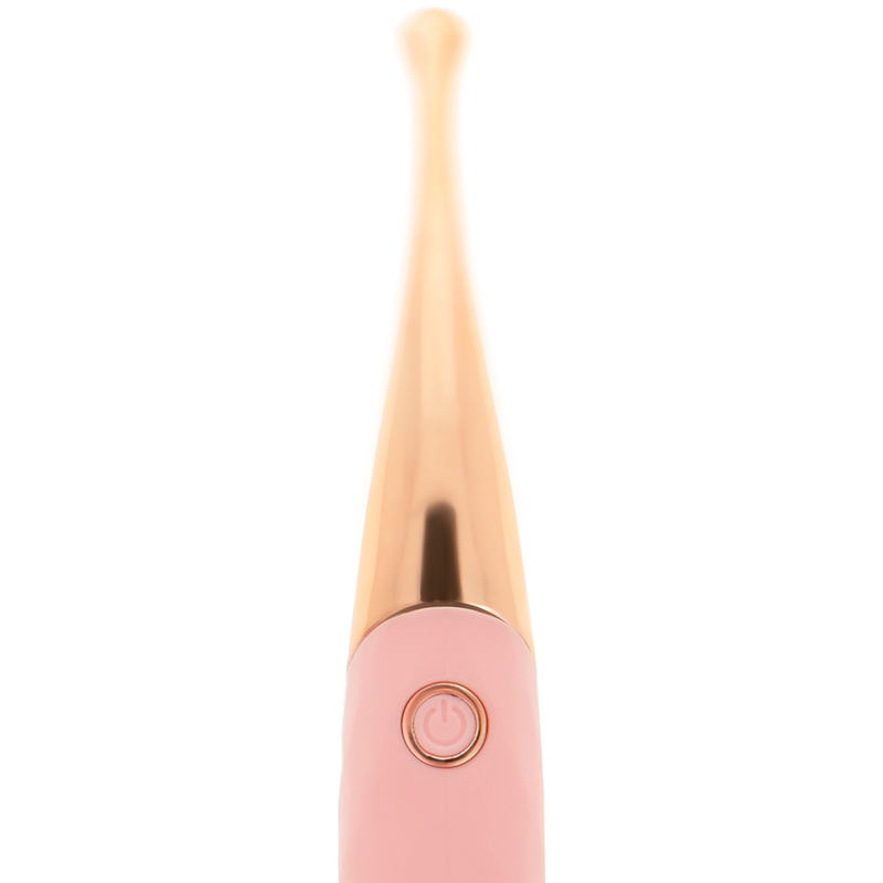 Stimolatore clitoride ricaricabile OHMAMA rosa oro con 36 modalità, mostra dettagli del dispositivo elegante e compatto.