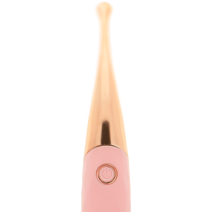 Stimolatore clitoride ricaricabile OHMAMA rosa oro con 36 modalità, mostra dettagli del dispositivo elegante e compatto.