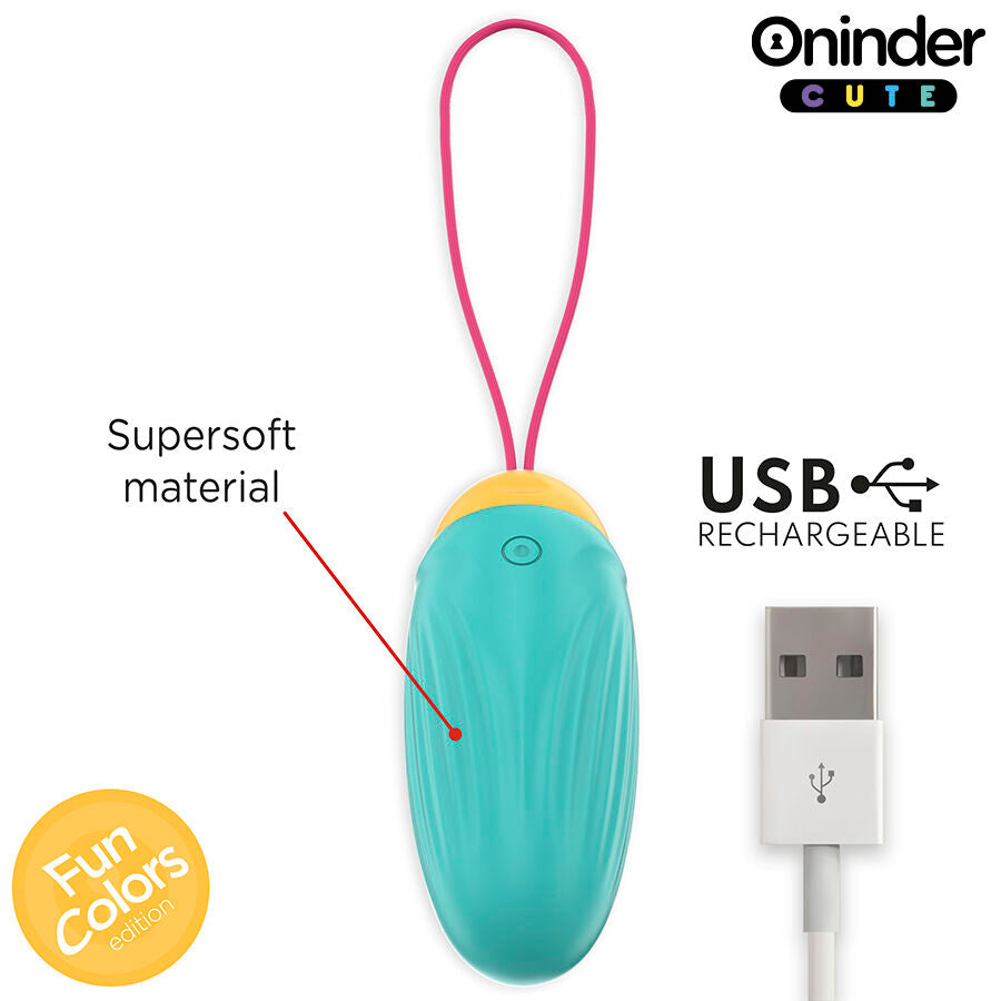 Uovo vibro-rotante in silicone ONINDER CUTE con gemma, ideale per piacere e amore, con app gratuita inclusa.