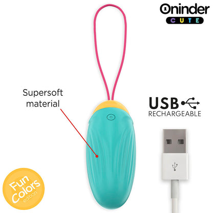 Uovo vibro-rotante in silicone ONINDER CUTE con gemma, ideale per piacere e amore, con app gratuita inclusa.