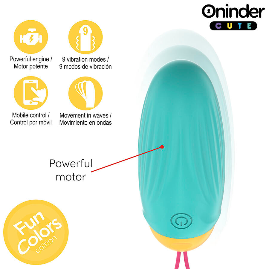 Uovo vibrante in silicone ONINDER CUTE con gemma, design compatto, perfetto per piacere e uso personale, con app gratuita inclusa.