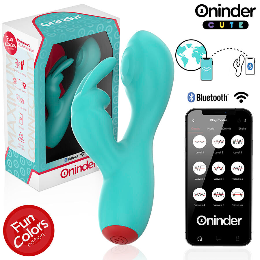 Vibratore clitorideo e punto G ONINDER CUTE Love Bunny con design simpatico e dettagli colorati, in primo piano.