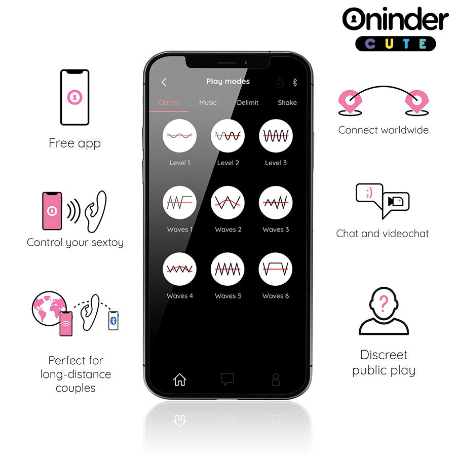 Vibratore coniglietto ONINDER CUTE per punto G e clitoride, con applicazione gratuita, design compatto e colorato.