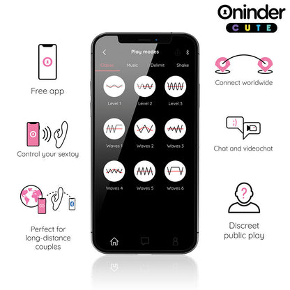 Vibratore coniglietto ONINDER CUTE per punto G e clitoride, con applicazione gratuita, design compatto e colorato.