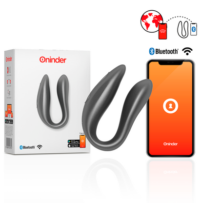 Stimolatore del punto G e clitoride ONINDER Lisboa nero con app gratuita, visibile immagine del dispositivo elegante e compatto.