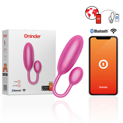 Uovo vibrante Denver rosa di ONINDER, 7x2,7 cm, con app gratuita, visualizzato con dettagli colorati e superficie liscia.
